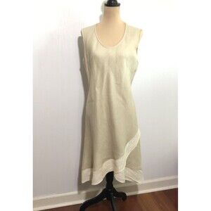 Natalie Lavalle Taller Linen Dress Womens 6 Tan Neutral  Tulip Hem Lagenlook